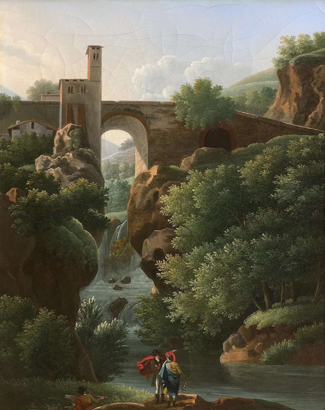 Alexandre Hyacinthe Dunouy - Artisti ai piedi di un ponte nella campagna romana